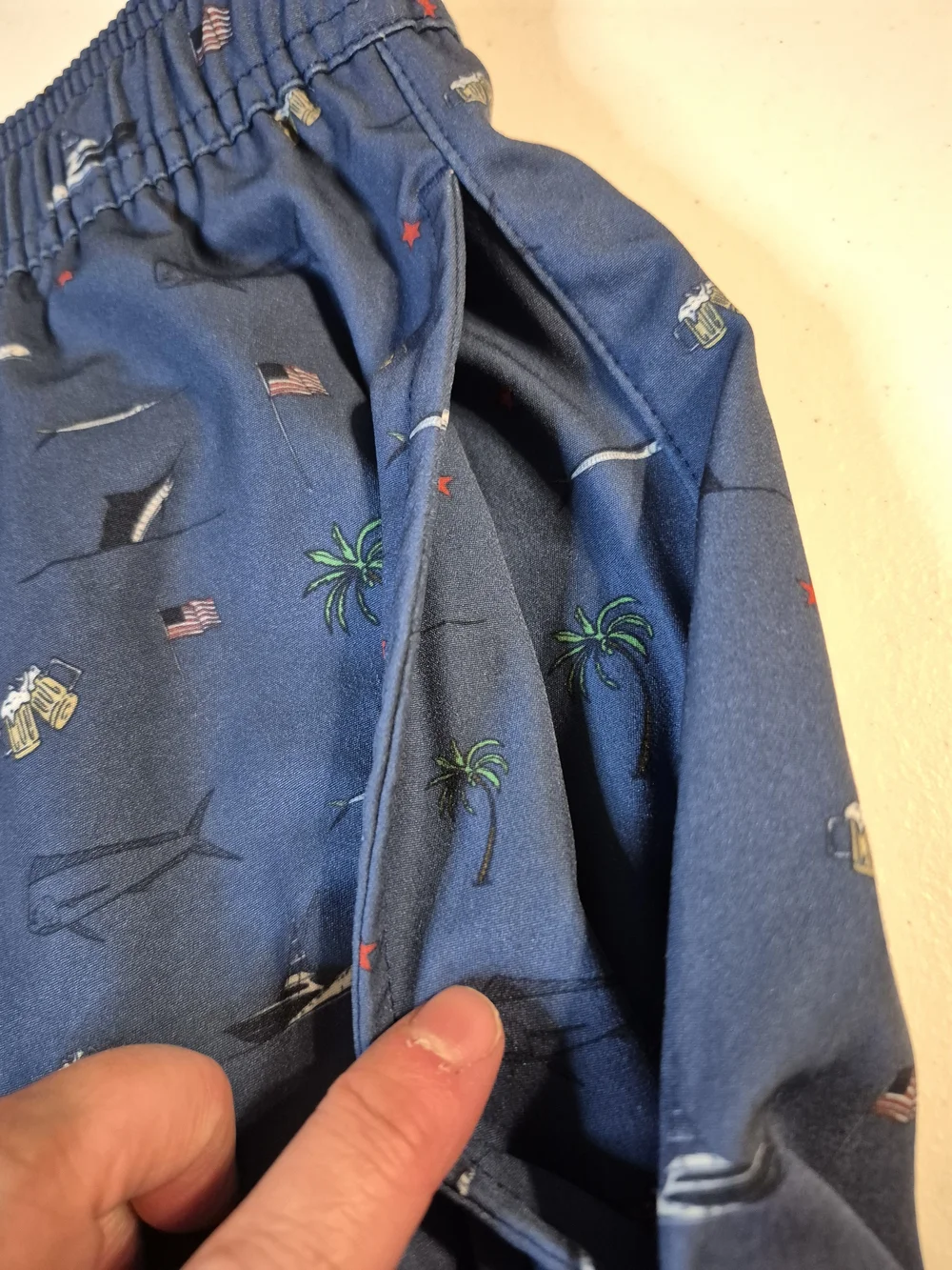 Huk Blue Palm Tree & Yacht Print Swim Trunks 4833